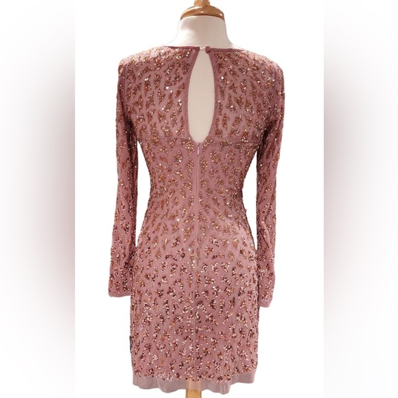 🆕 Aidan Mattox Long Rag Sleeve V Neck Beaded Cocktail Dress size 4 - Picture 2 of 6